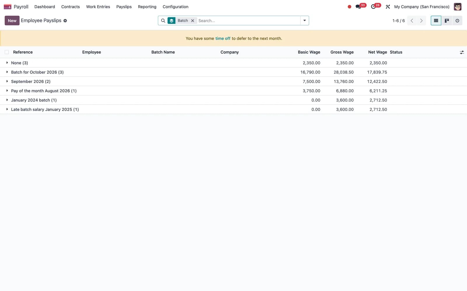 Odoo Payroll payslips