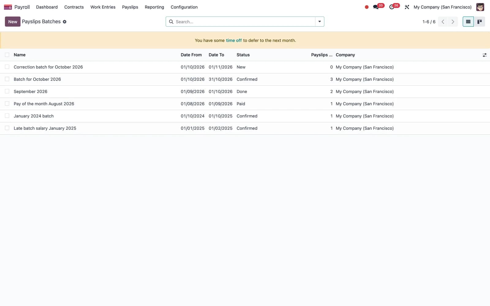 Odoo Payroll: Payslip batches